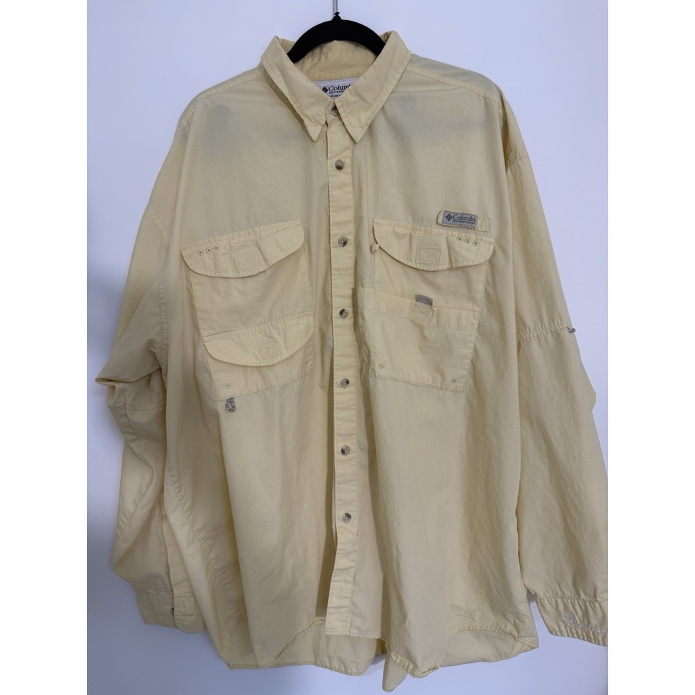 Columbia PFG Mens XXL Fishing Shirt Yellow Long Sleeve Vented Utility Vintage